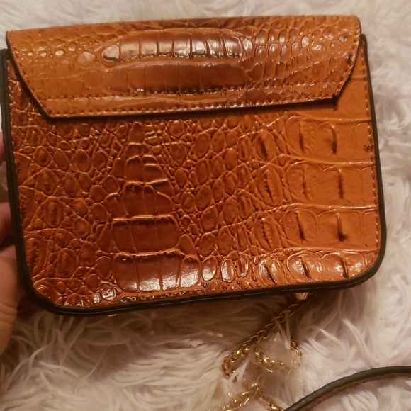 Brown and Gold Crocodile Embossed Crossbody Bag - Picture 4 of 9
